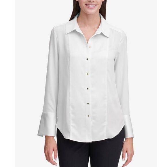 Calvin Klein Contrast Cuff Shirt White XL - Picture 1 of 2